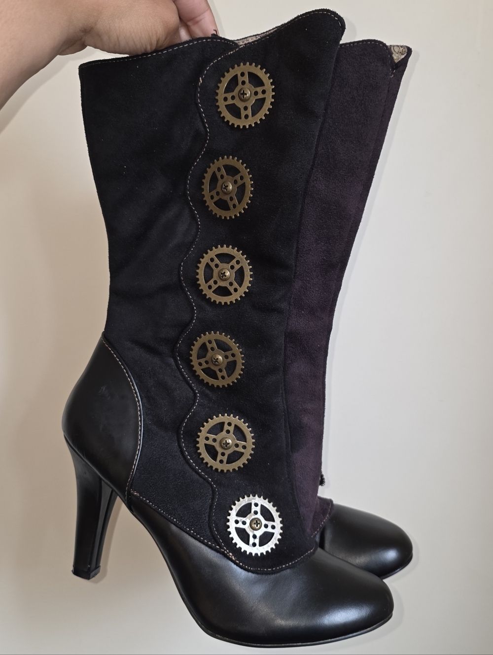 ☆Demonia Black Steampunk Gear Mid-Calf Heeled Boots☆